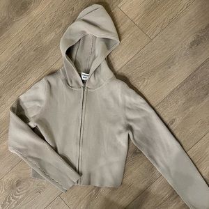 Sunday Best Aritzia Beige Cropped Ribbed Fitted Zip-up Hoodie/cardigan